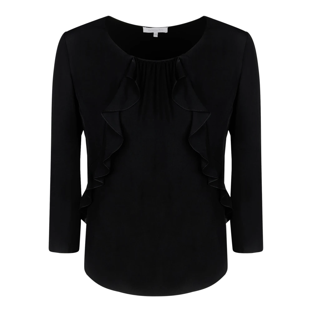 PATRIZIA PEPE Zwarte Ruche Ronde Hals Blouse Black Dames