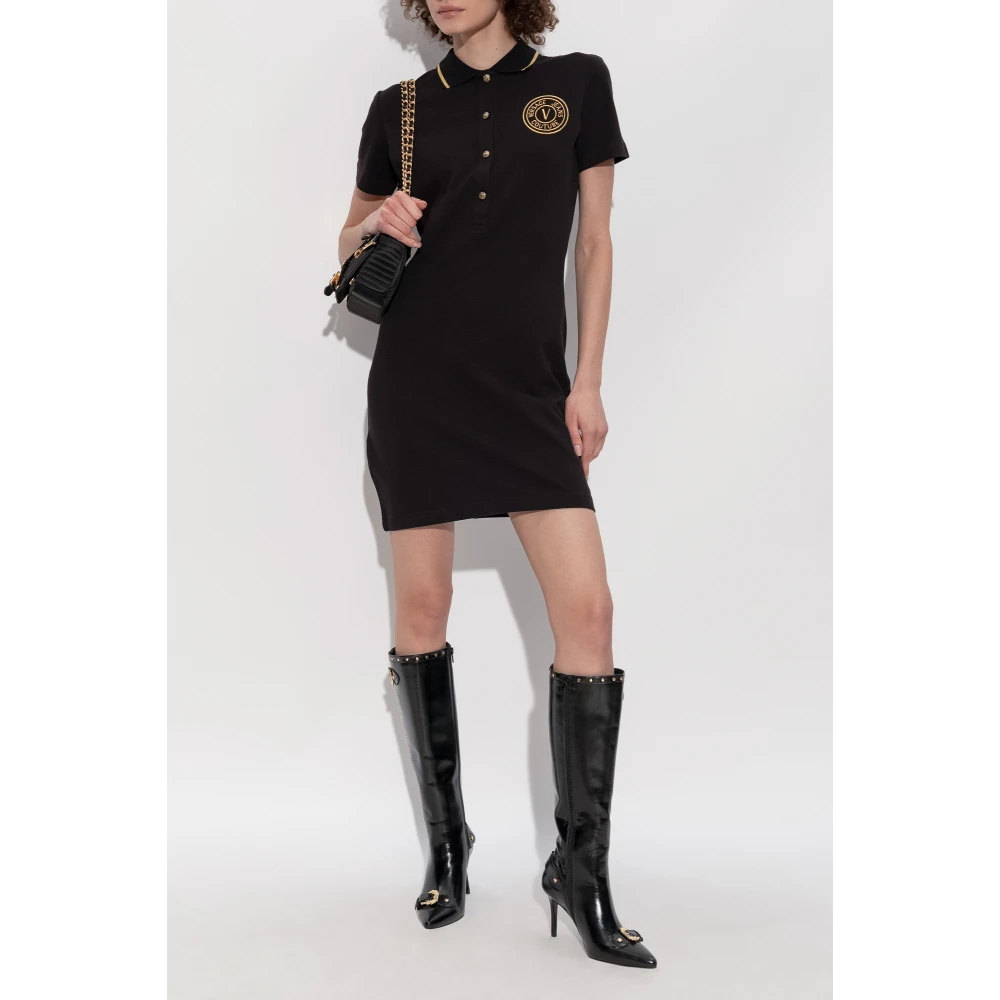 Versace Jeans Couture Jurk met geborduurd logo Black Dames