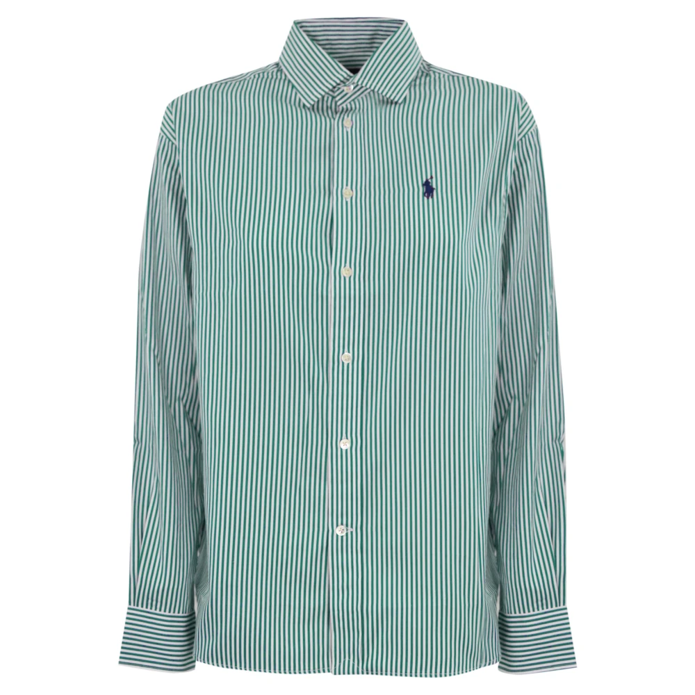 Polo Ralph Lauren Gestreept Katoenen Overhemd Groen Wit Green Dames
