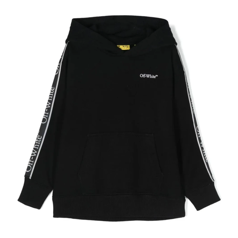 Off White Black Cotton Hoodie With Logo Print - Male - Kids Sweatshirts - Black - 12 Y - Kids