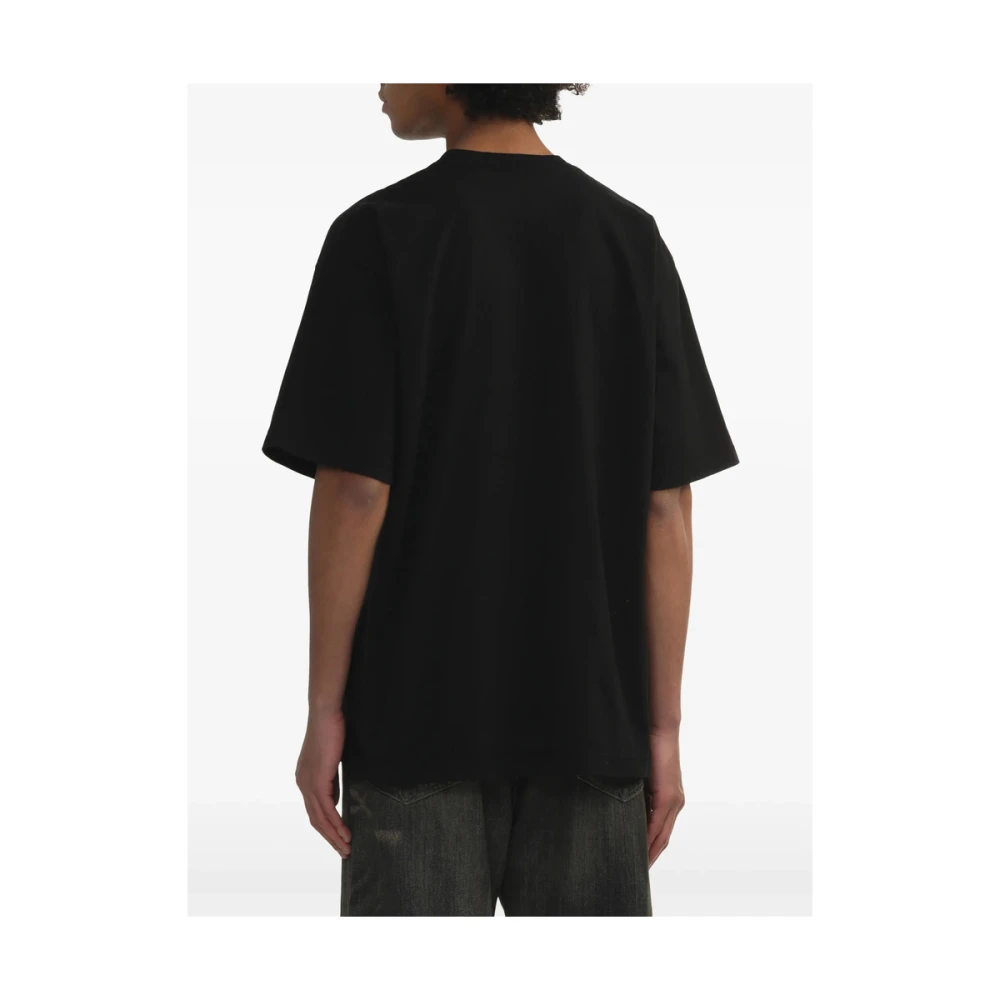 Yohji Yamamoto Zwart Bloemen Logo Print Ronde Hals Black Heren