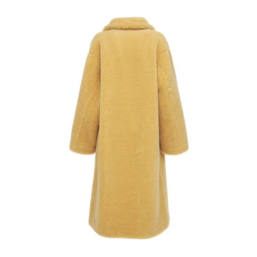 Stand Studio Oversized Faux Fur Teddy Coat Yellow Dames