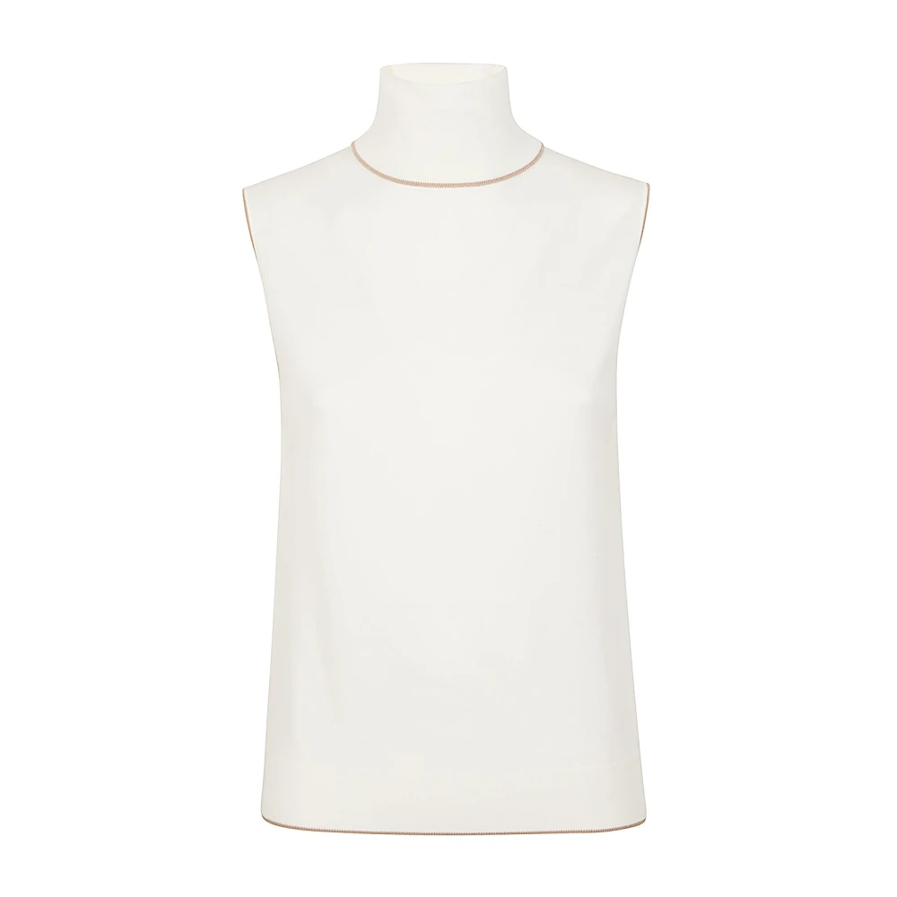 Eleventy Kvinno Vit Stickade Tröjor Dam, L, Maglia Smanicata Tipping