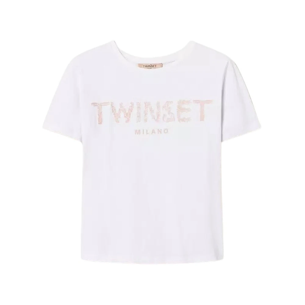 Twinset Geborduurd Logo Ovaal T-shirt White Dames