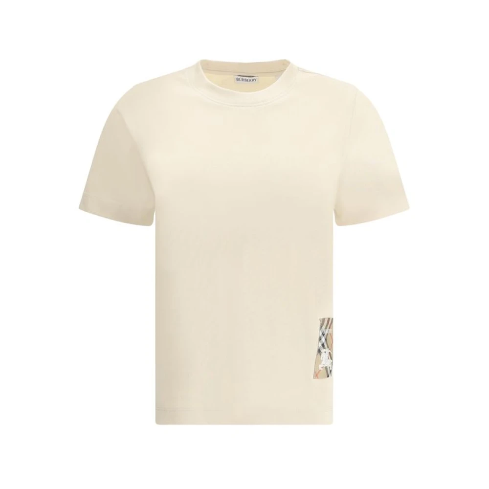 Burberry Logo T-shirt met geribbelde halslijn Beige Dames