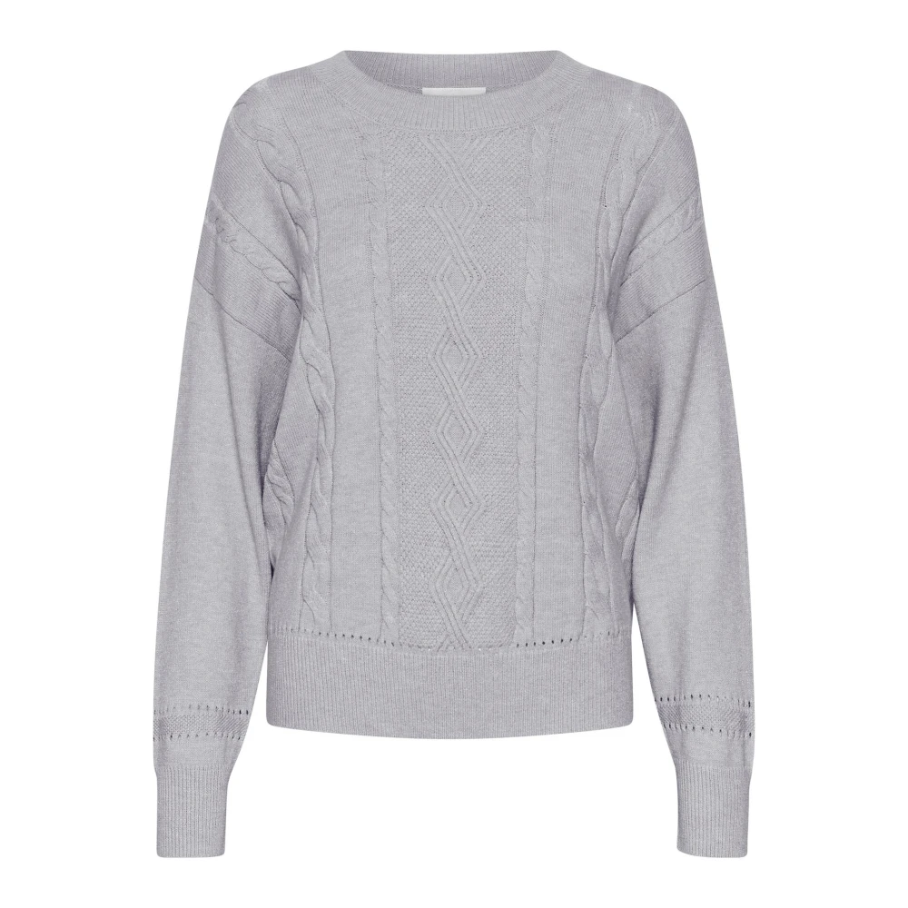 Cream Grå Melange Stickad Pullover Tröja Gray, Dam