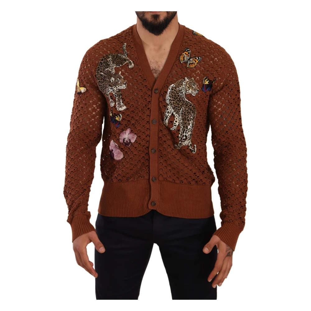 Dolce & Gabbana Multicolor Geborduurd Vest Elegantie Brown Heren