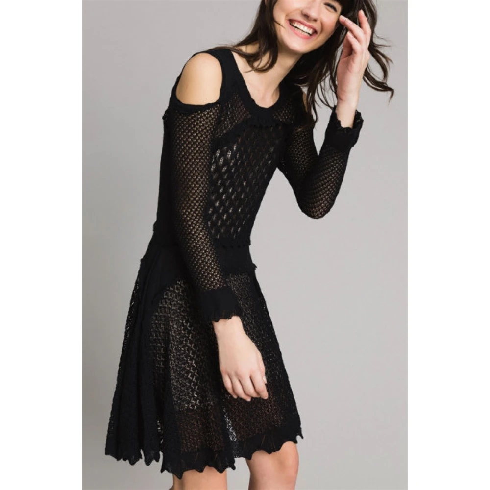 Twinset Kanten Off-Shoulder Jurk Set Black Dames