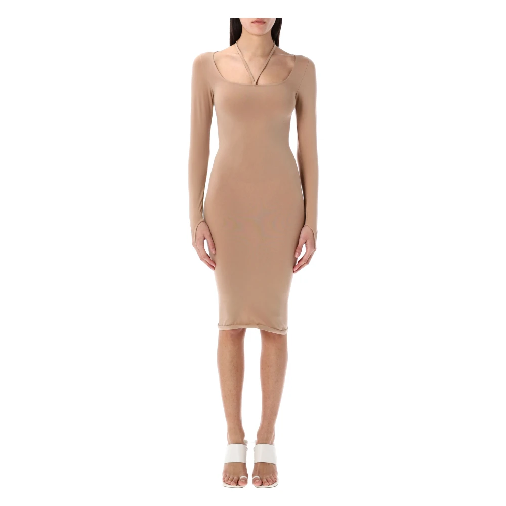 Andrea Adamo Elegante Jersey Midi Jurk Nude Beige Dames