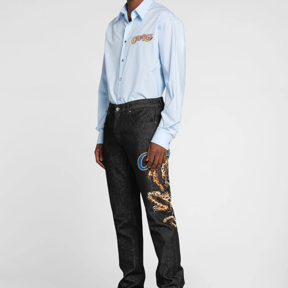 Roberto Cavalli Jaguar Print Straight-Leg Jeans Black Heren