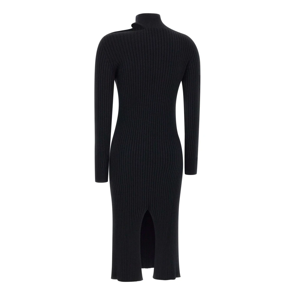 Kaos Zwarte Gebreide Jurk met Uitsnijddetail Black Dames