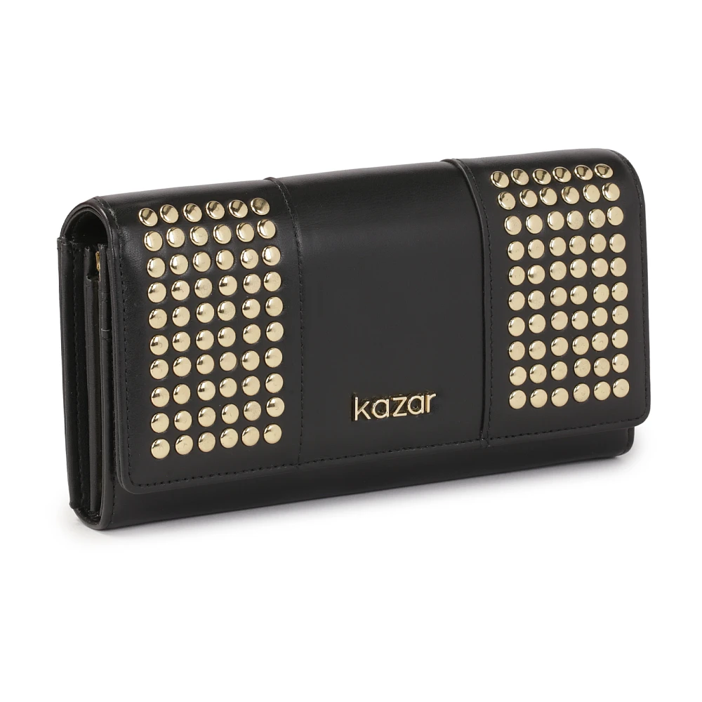 Kazar Zwarte leren portemonnee met gouden strass-steentjes Black Dames