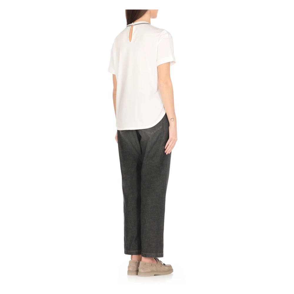 BRUNELLO CUCINELLI Wit Katoenen T-shirt met Messing Details White Dames