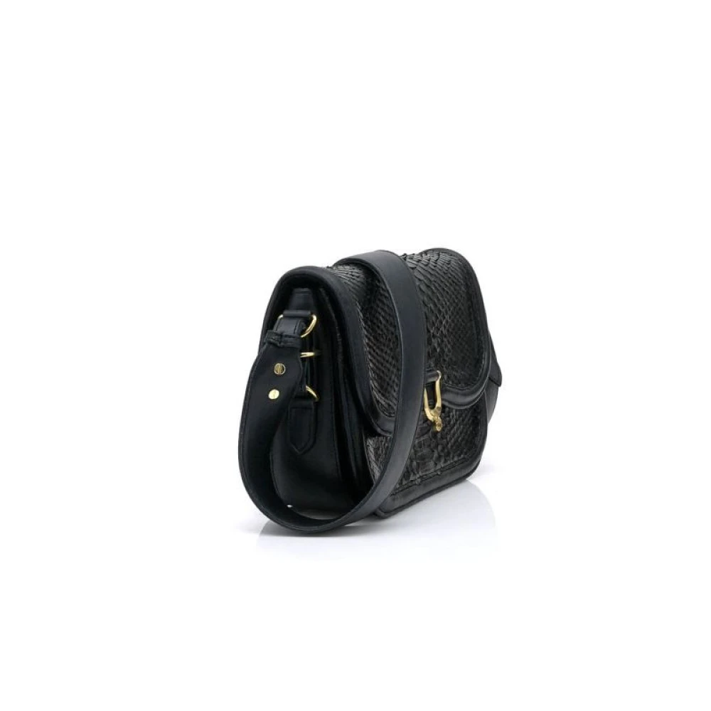 Claris Virot Python Schoudertas met Gouden Hardware Black Dames