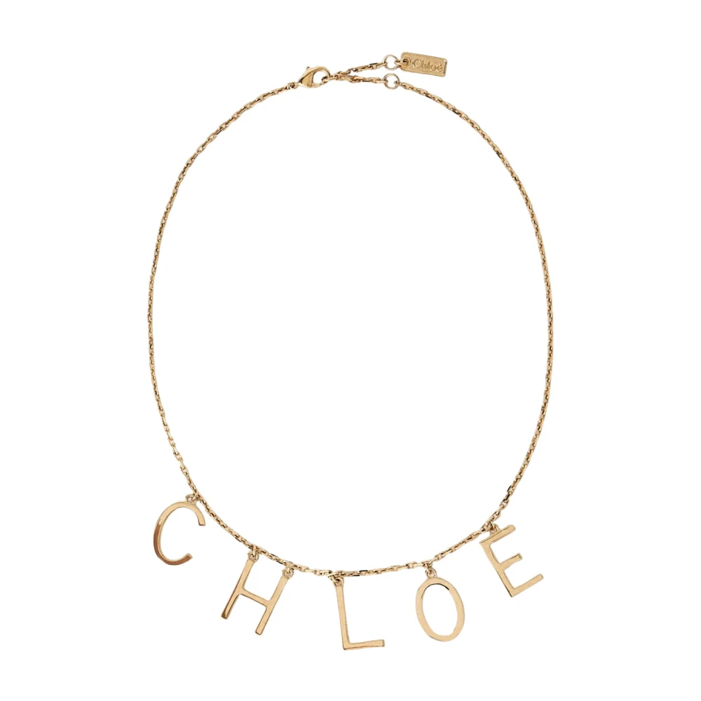 Chloé Women's Yellow Necklaces, One Size, Charm Logo Motif Gold Necklace
