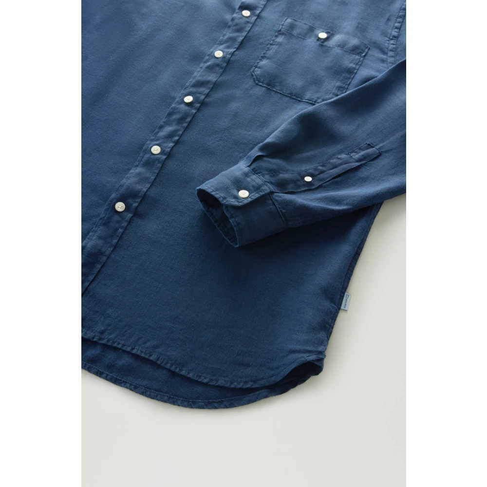 Woolrich Linnen Casual Overhemd Blue Heren