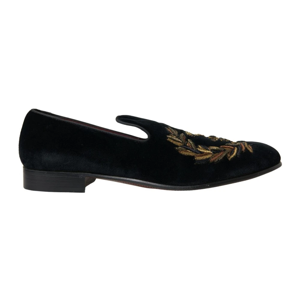 Dolce & Gabbana Zwarte Velvet Bee Crown Loafers Black Heren