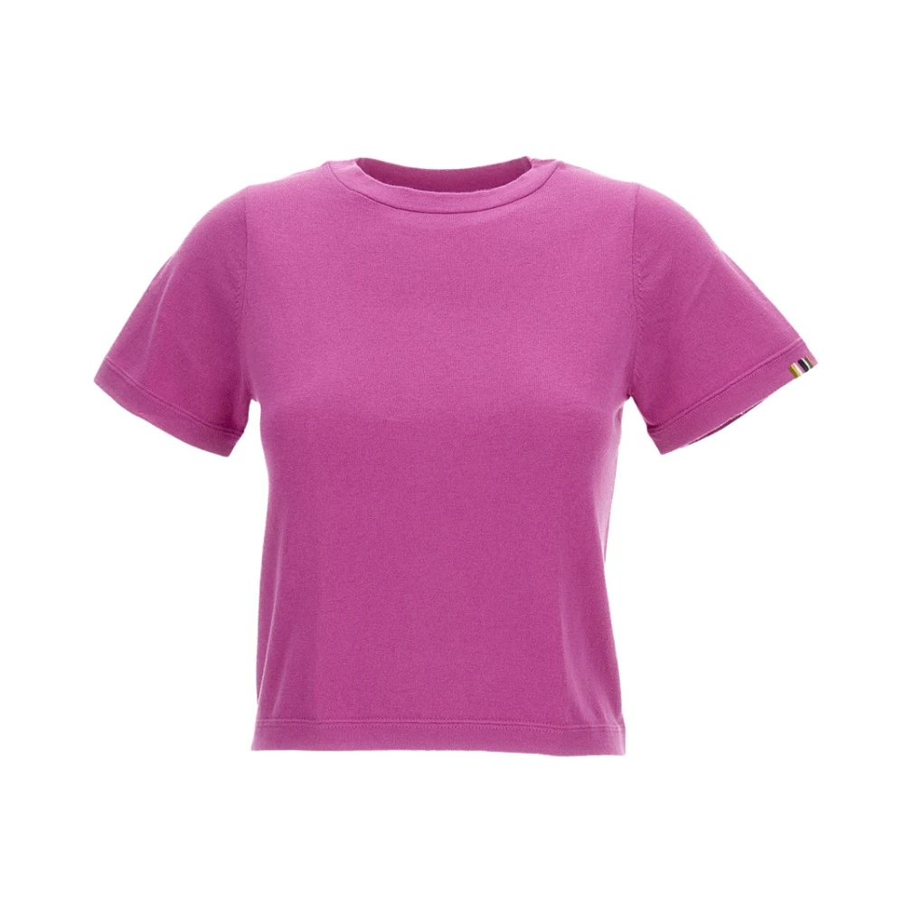 Extreme Cashmere Women's Purple T-Shirts, One Size, Boxy Short Crew-Neck T-Shirt