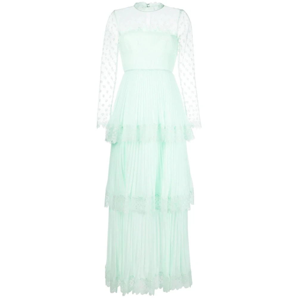 Self Portrait Elegante Groene Gelaagde Maxi Jurk Green Dames