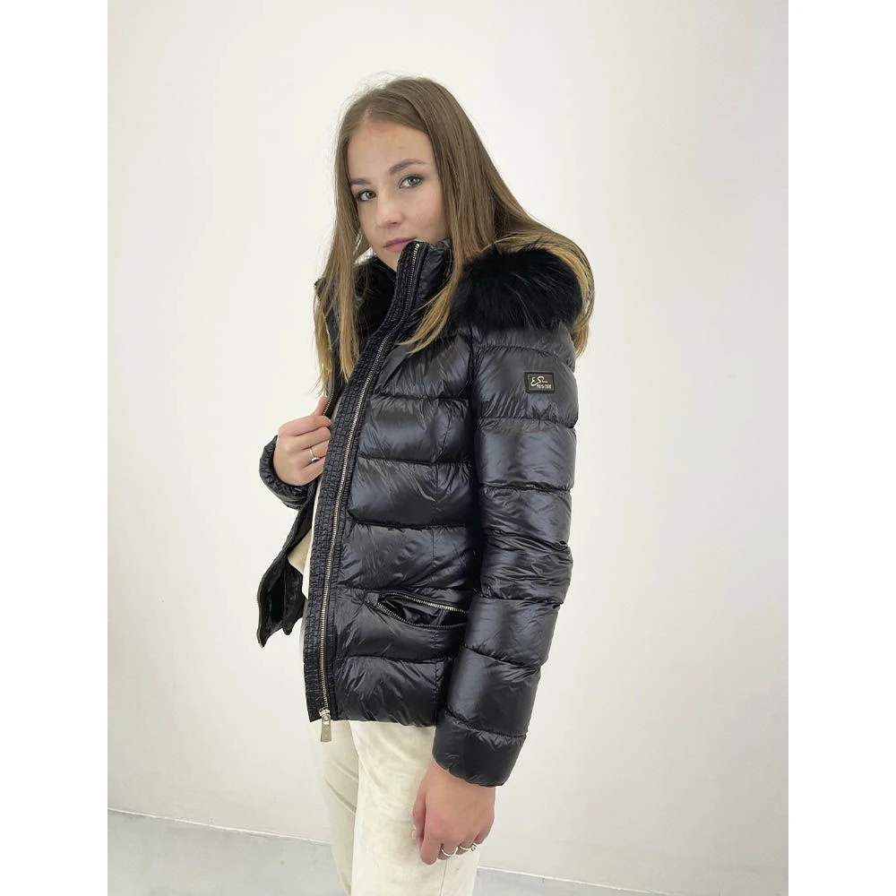 YES ZEE Zwarte gewatteerde jas met afneembare bontkraag Black Dames