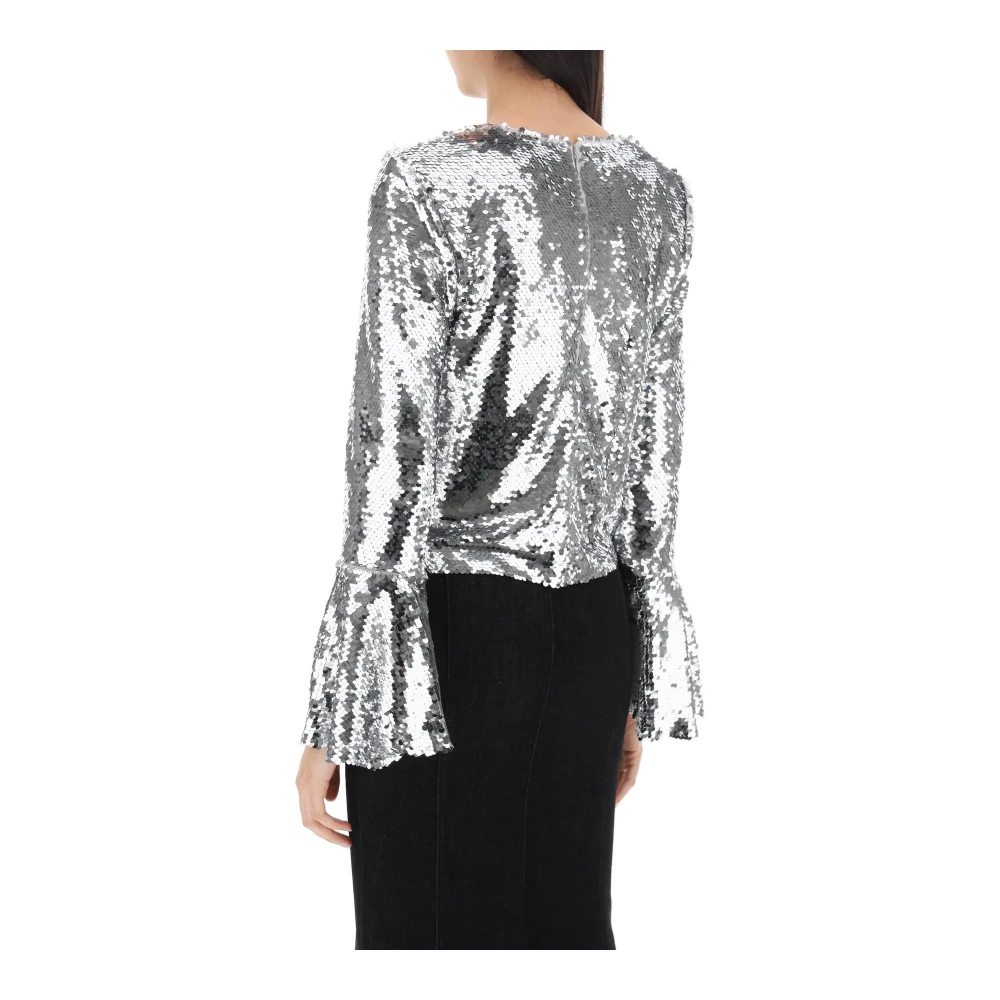 Self Portrait Pailletten Crop Top Gray Dames