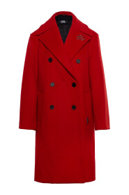 Płaszcz o długości do połowy uda z podwójnym rzędem guzików w kolorze czarno-czerwonym