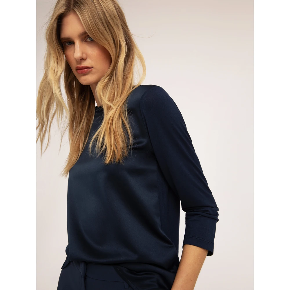 Motivi Basis T-shirt gemaakt van twee materialen Blue Dames
