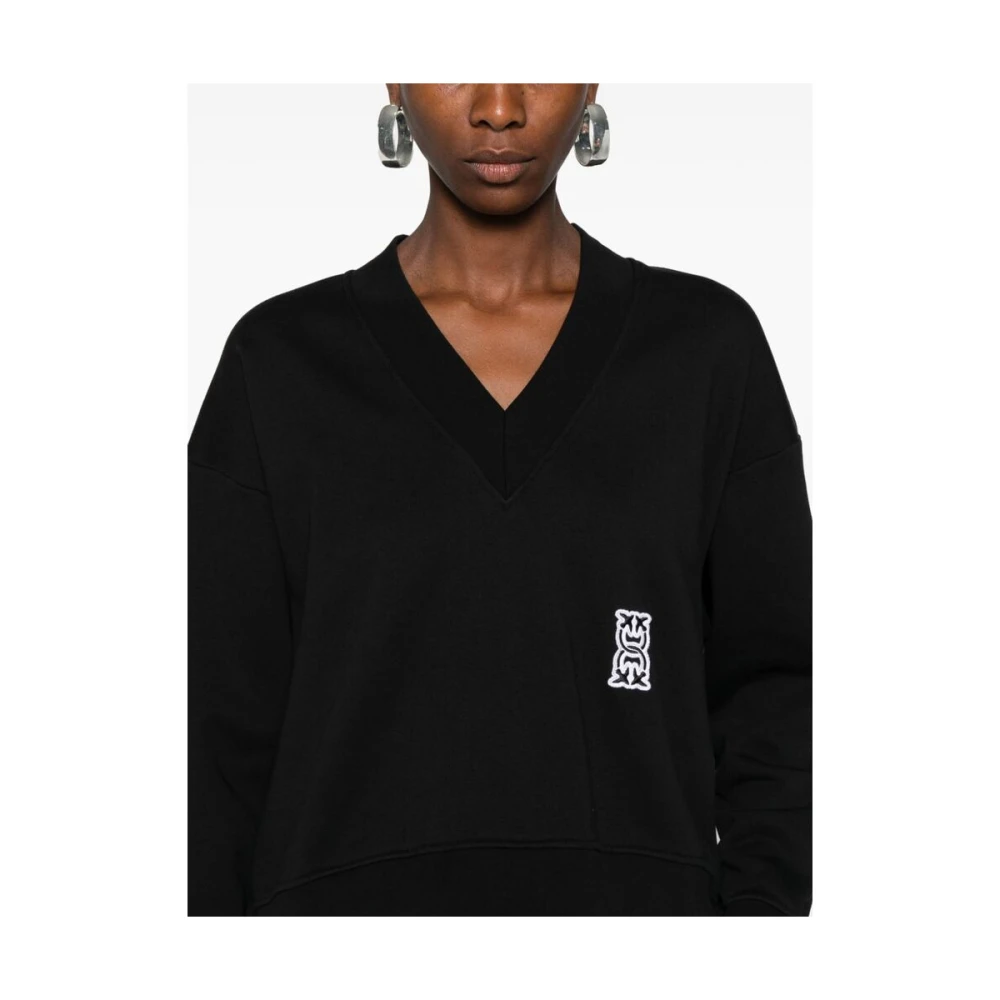pinko Logo Patch V-Neck Sweatshirt Black Dames