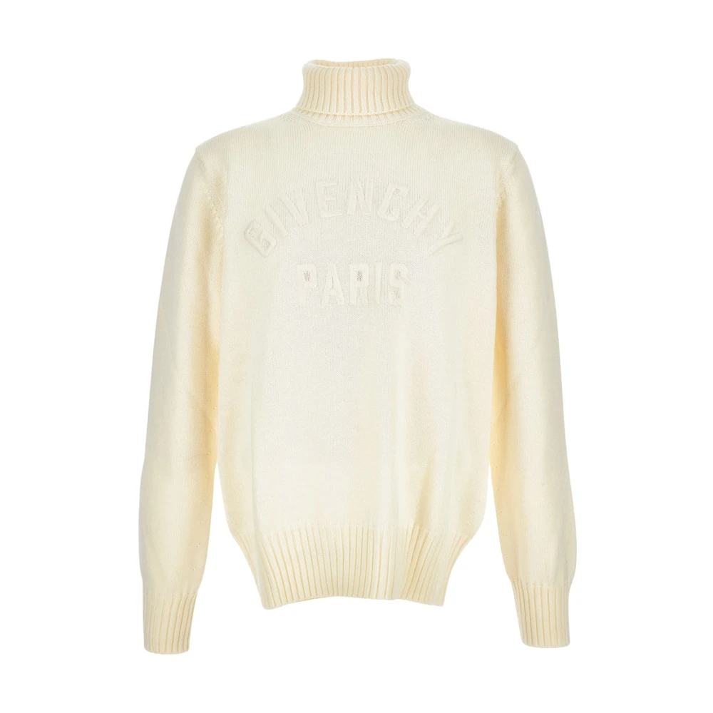 Givenchy Men's Beige Turtleneck Sweater With Embroidered Logo