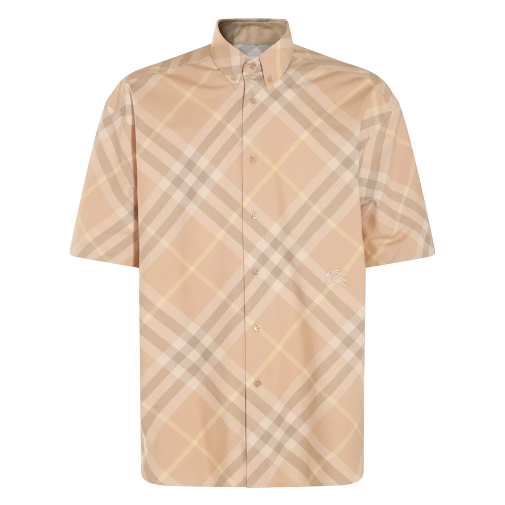 Burberry Vintage Check Katoenen Shirt Korte Mouwen Beige Heren