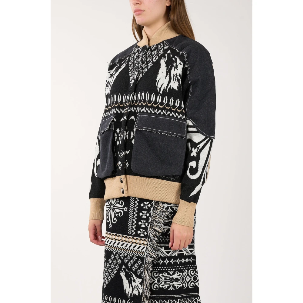 Akep Jacquard Mix Denim Gebreid Bomberjack Black Dames