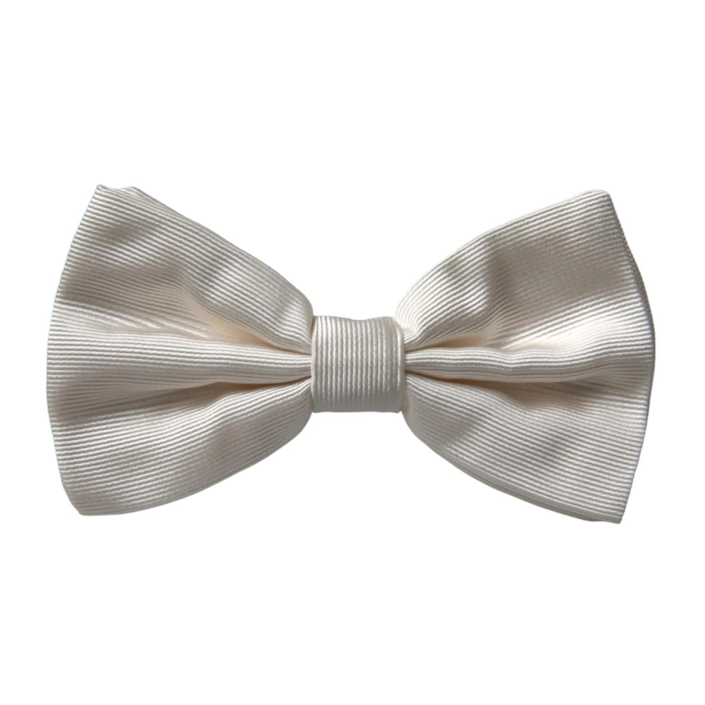 Dolce & Gabbana Zijden Vlinderdas met Metalen Klem White Heren