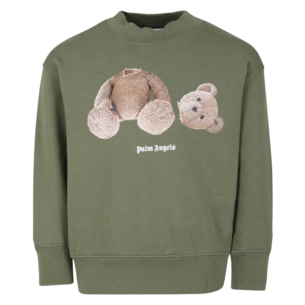 Palm Angels Unisex Kids Green Kids Sweatshirts, 10 Y, Bear Crewneck Sweatshirt