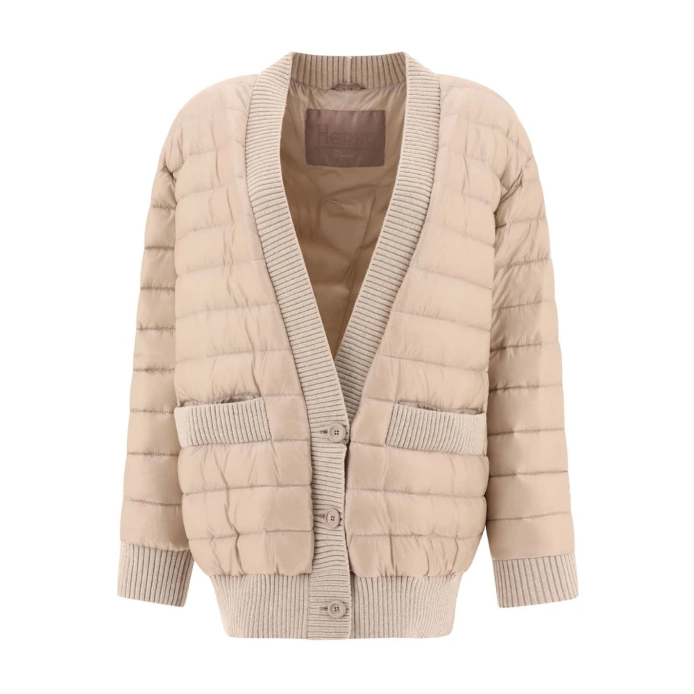 Herno Beige Cardigan Donsjas met Zakken Beige Dames