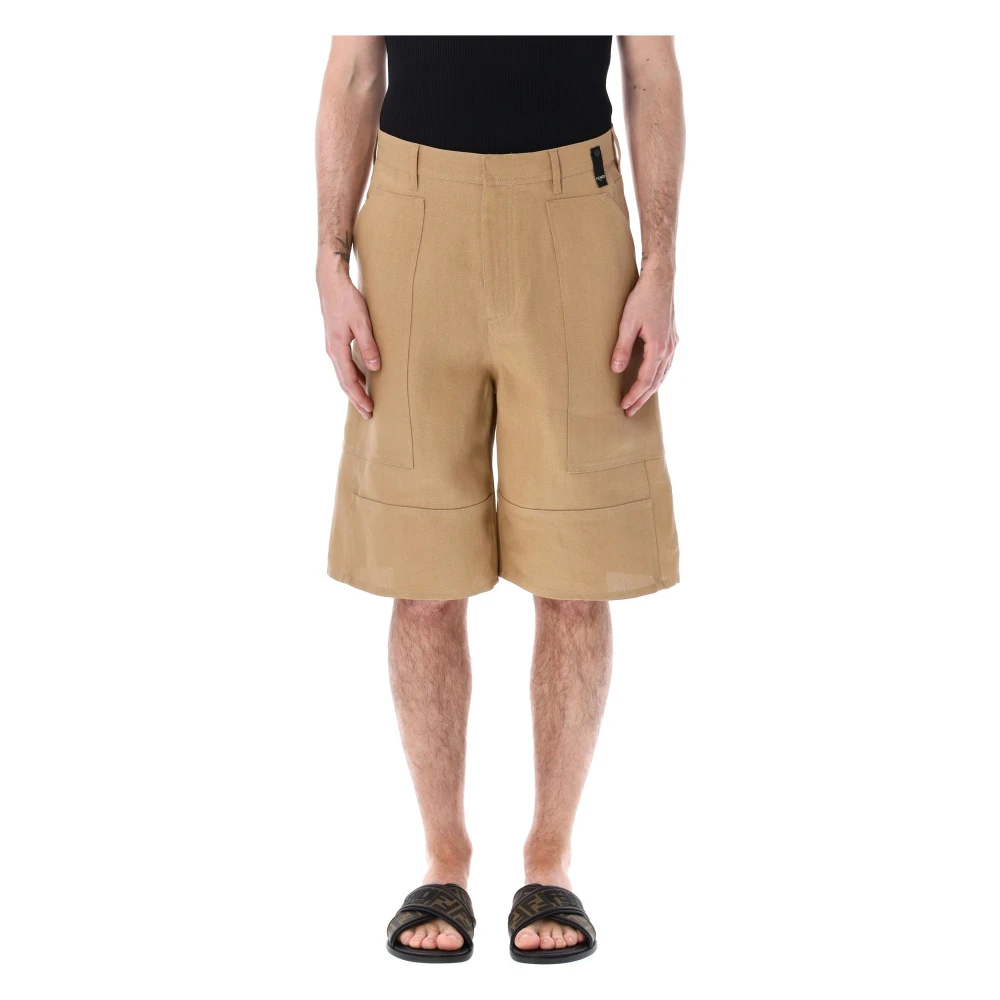 Fendi Ash Canvas Bermudas Ss24 Brown, Herr