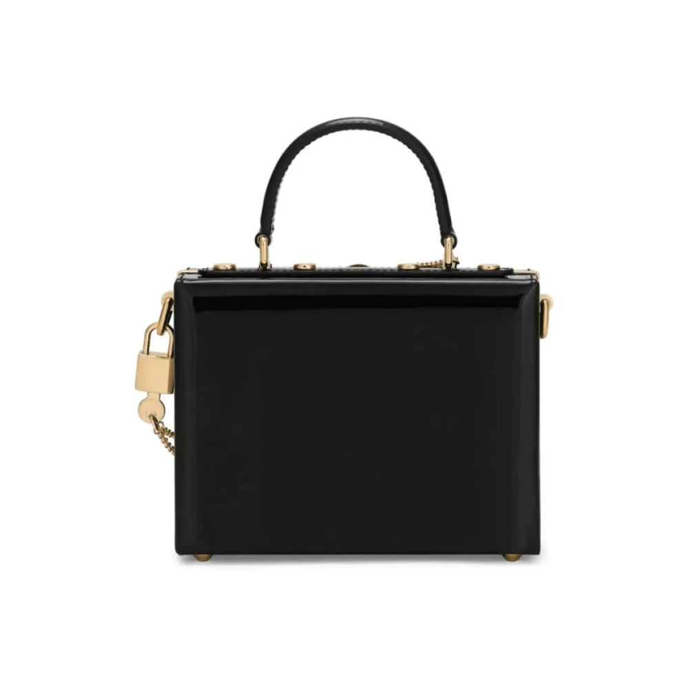 Dolce & Gabbana Zwarte Patent Vierkante Tote Tas Black Dames
