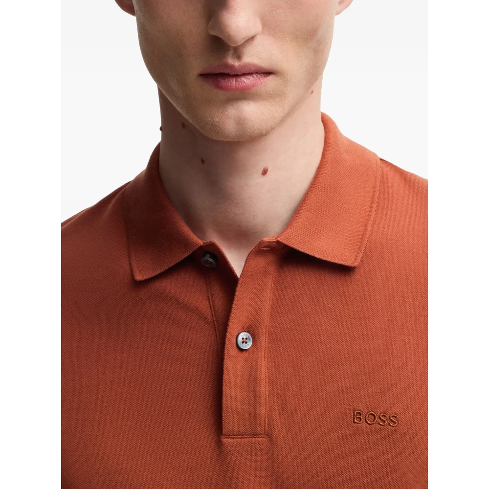 Hugo Boss Pima Katoenen Poloshirt met Geborduurd Logo Orange Heren