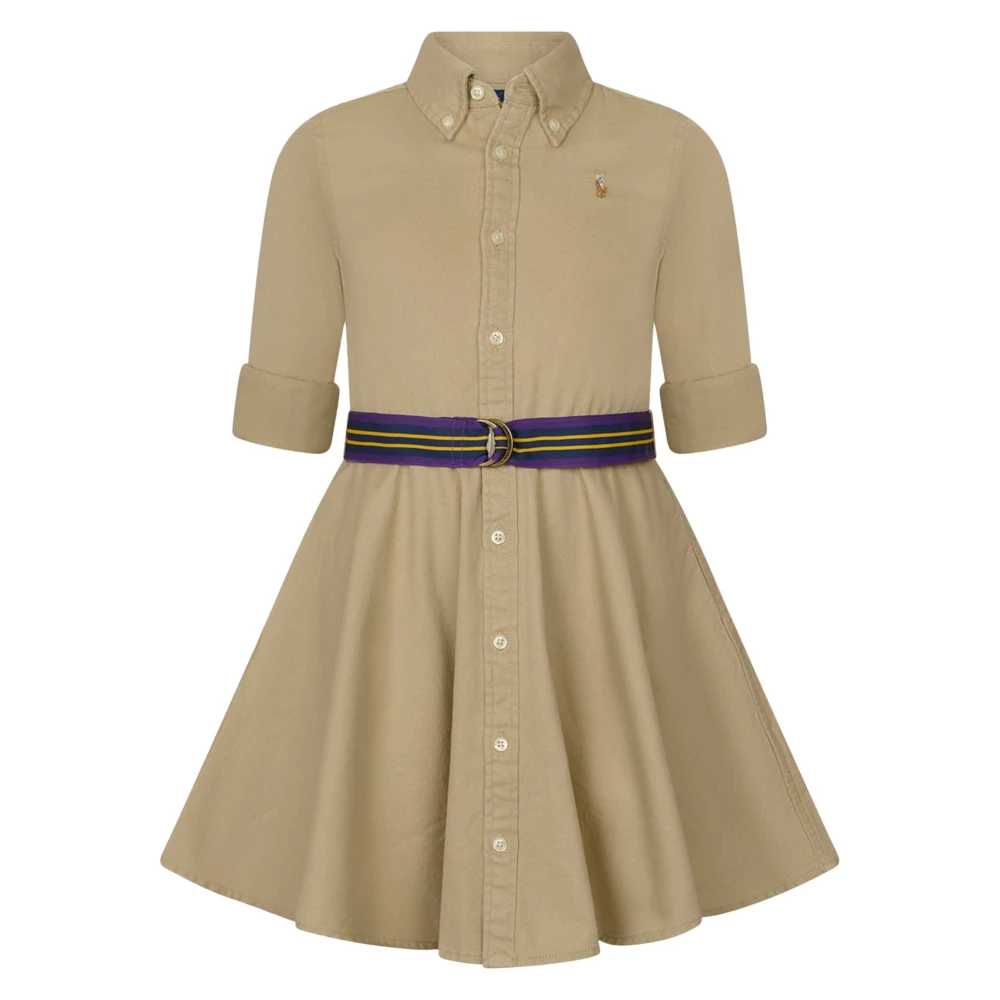 Ralph Lauren Beige Dresses, Female, 8 Y, Belted Cotton Chino Shirtdress