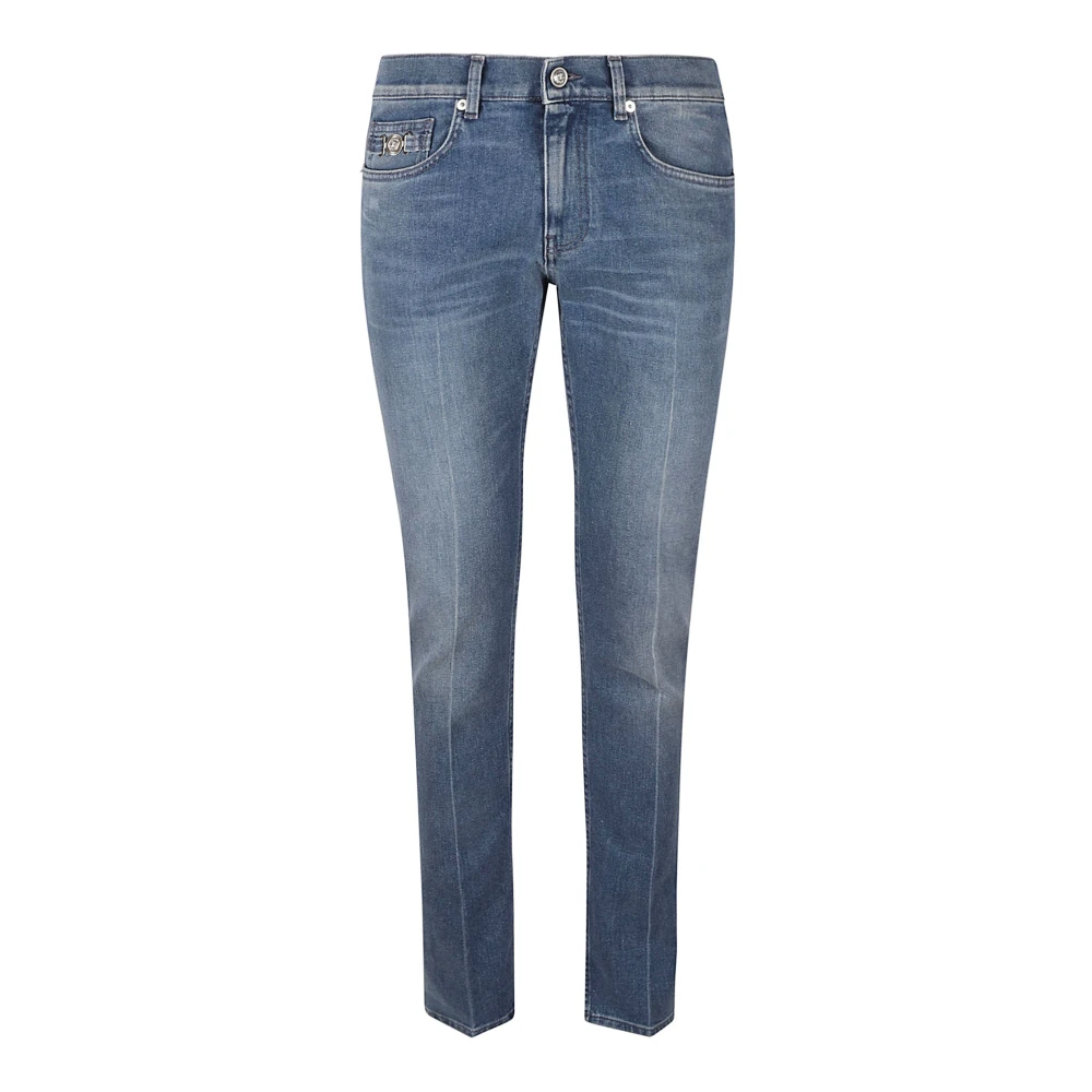 Versace Taylor Fit Stone Washed Denim Jeans Blue Heren