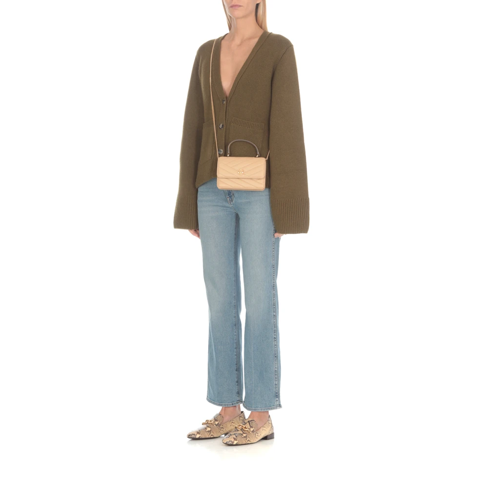 TORY BURCH Beige Leren Portemonnee met Kettingriem Beige Dames
