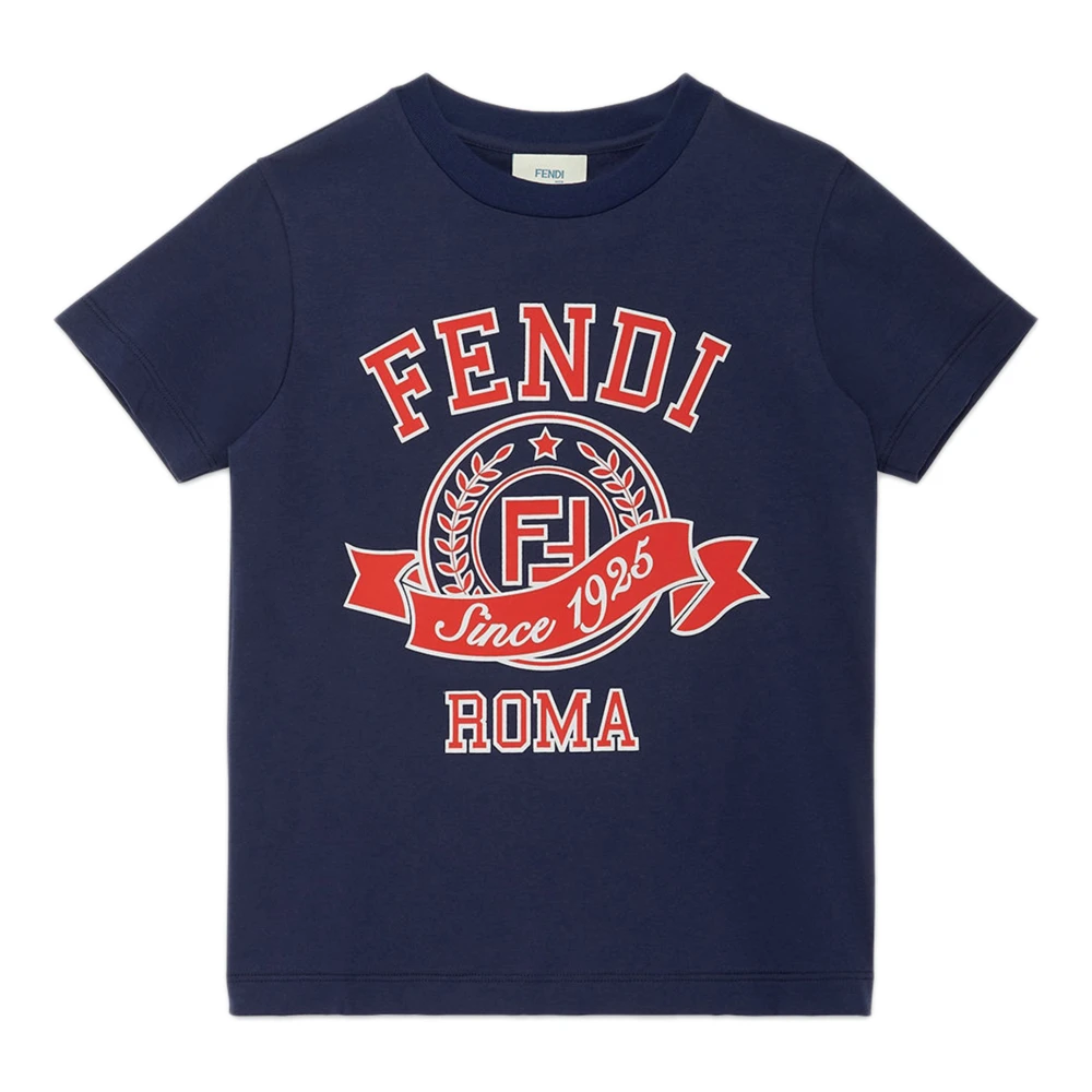 Fendi Blå Linne-T-shirt med Logotyp Blue, Pojke