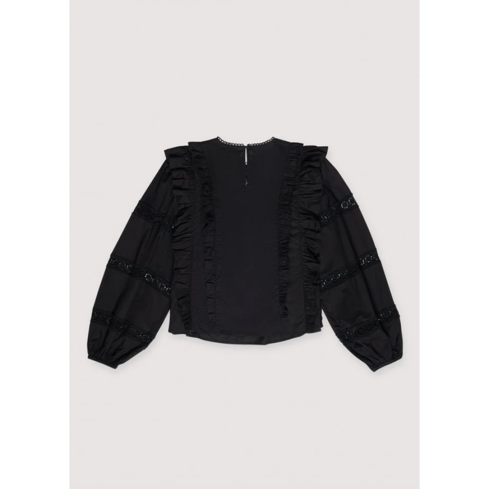 The New Society Kant Detail Ruche Blouse Black Dames