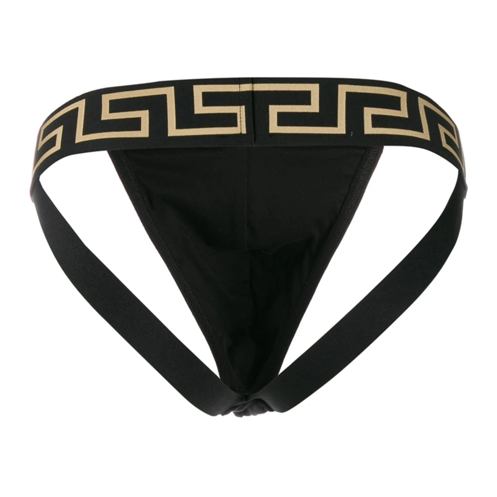 Versace Zwarte Greca Border Jockstrap Black Heren