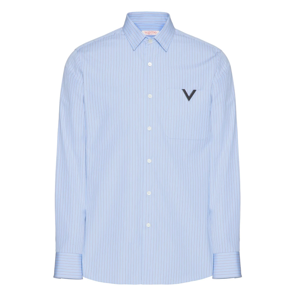 Valentino Garavani Azure Gestreept Katoenen Overhemd Blue Heren