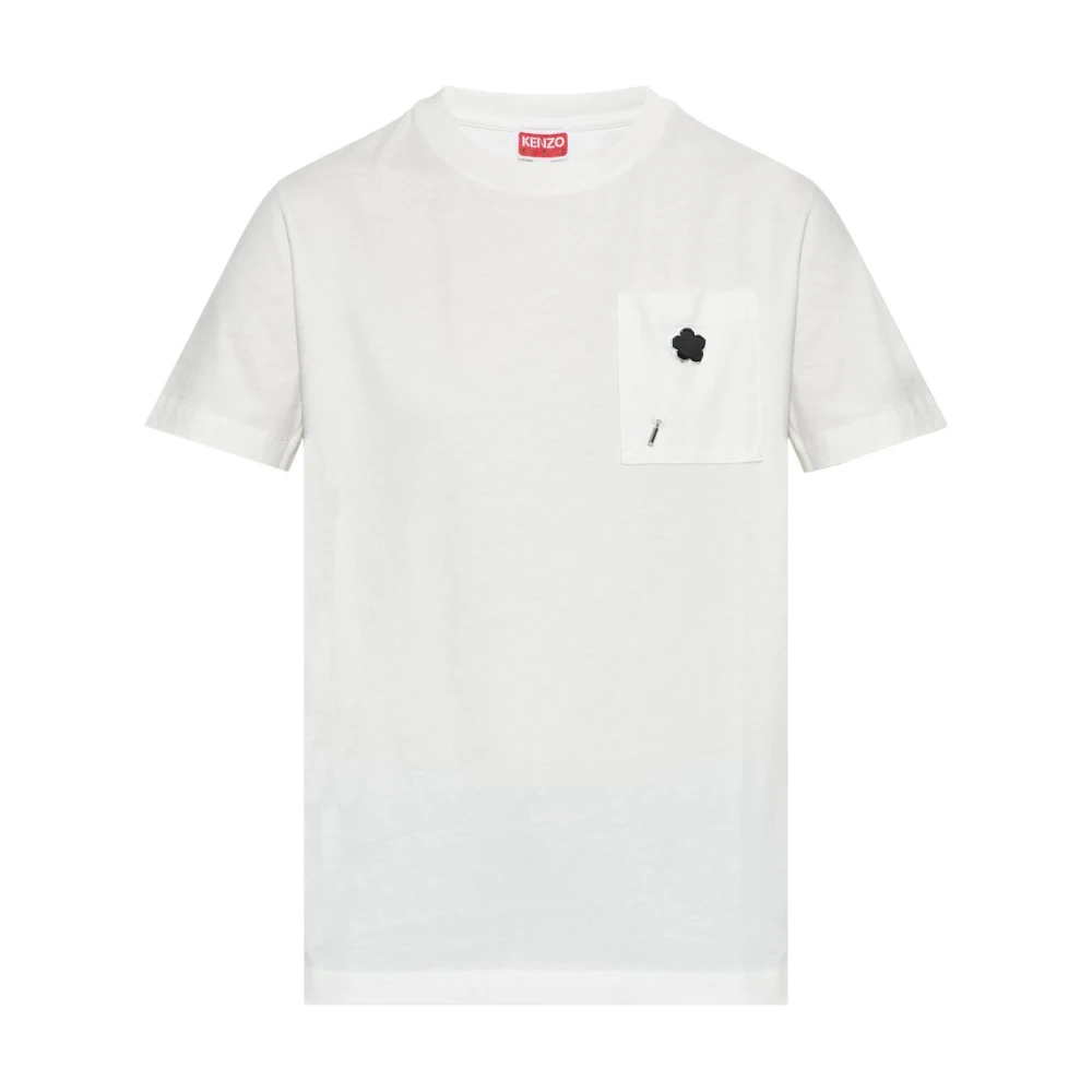 Kenzo Vit Crew Neck Bröstficka T-shirt White, Dam