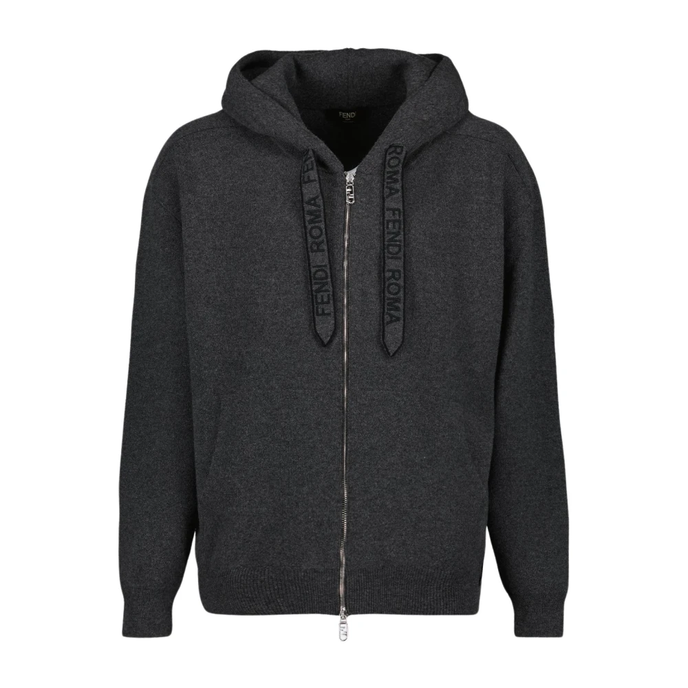 Fendi Luxe Cashmere Zip-Up Sweatshirt Gray Heren