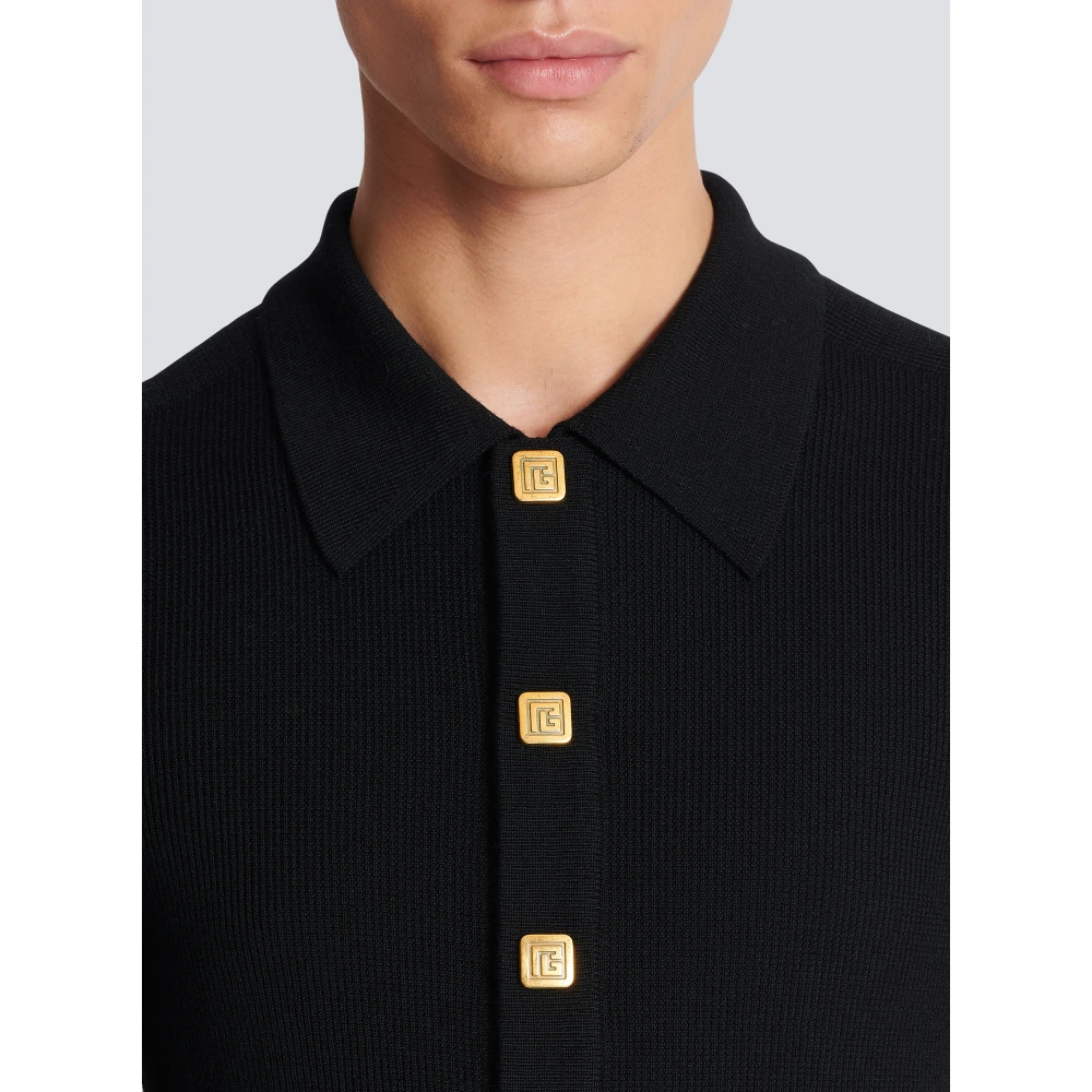 Balmain Wol PB knoopsluiting polo shirt Black Heren