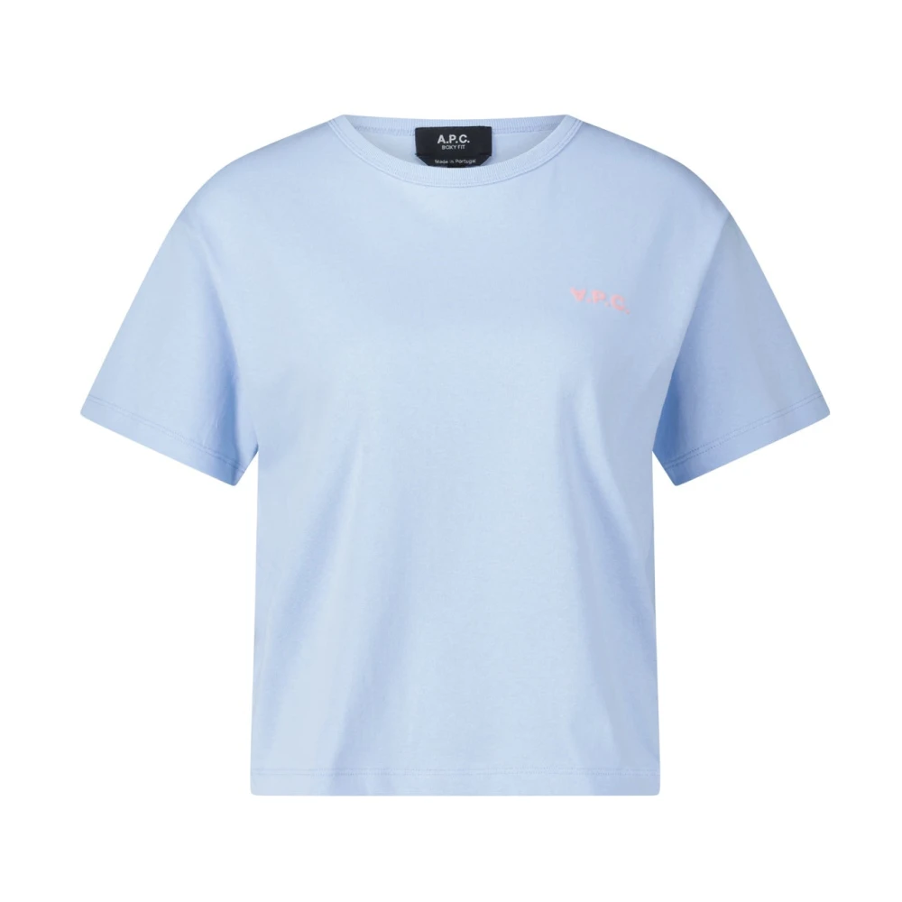 A.p.c. Pastel Logo T-Shirt Boxy Fit Blue Dames