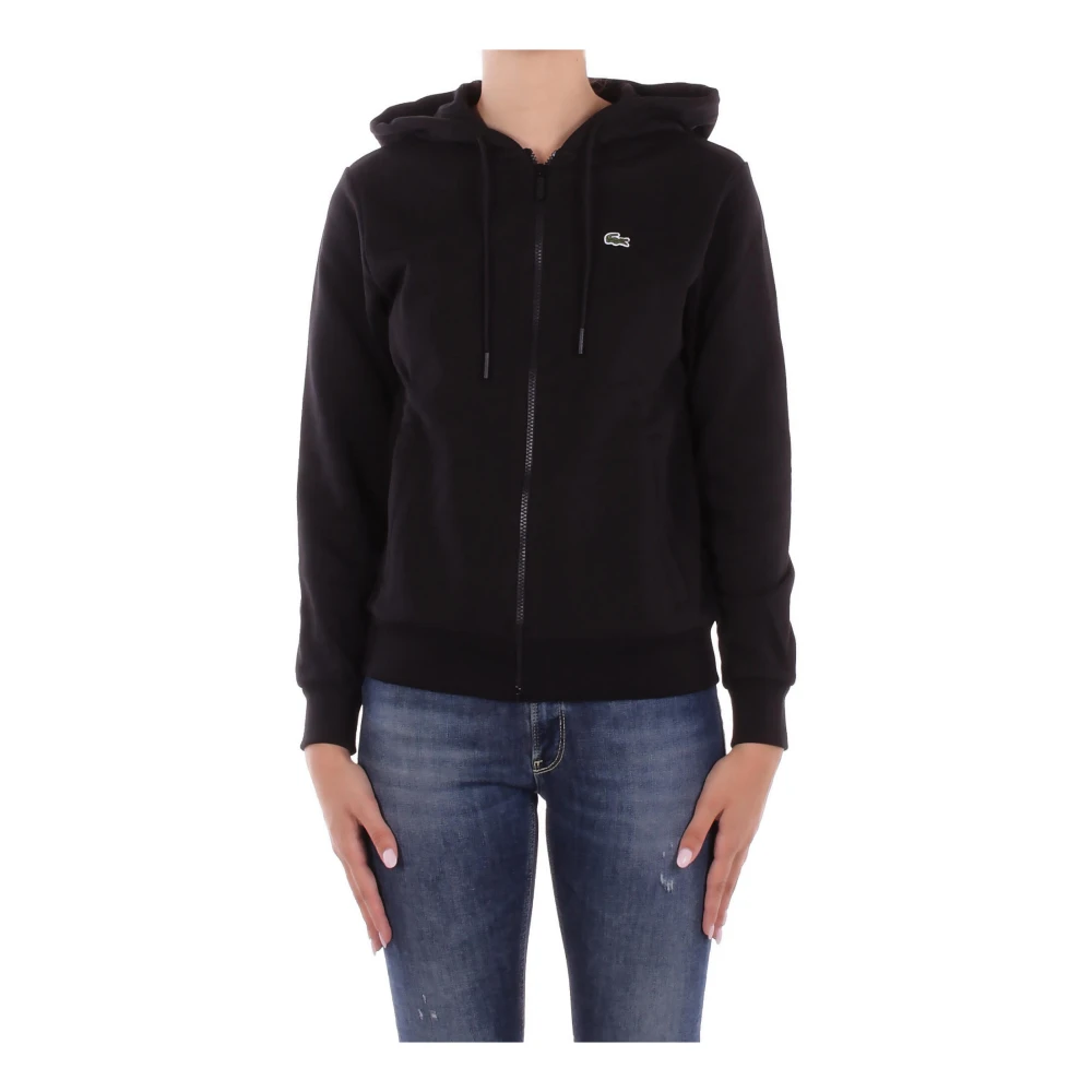 Lacoste Women's Black Zip-Throughs, L, Hooded Zip-Through Sweatshirt