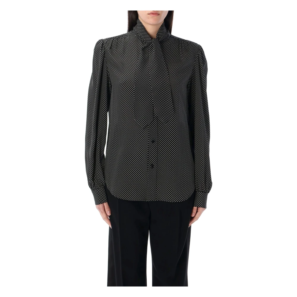 Saint Laurent Zijden Blouse met Lavallière-strik Polka Dot Black Dames